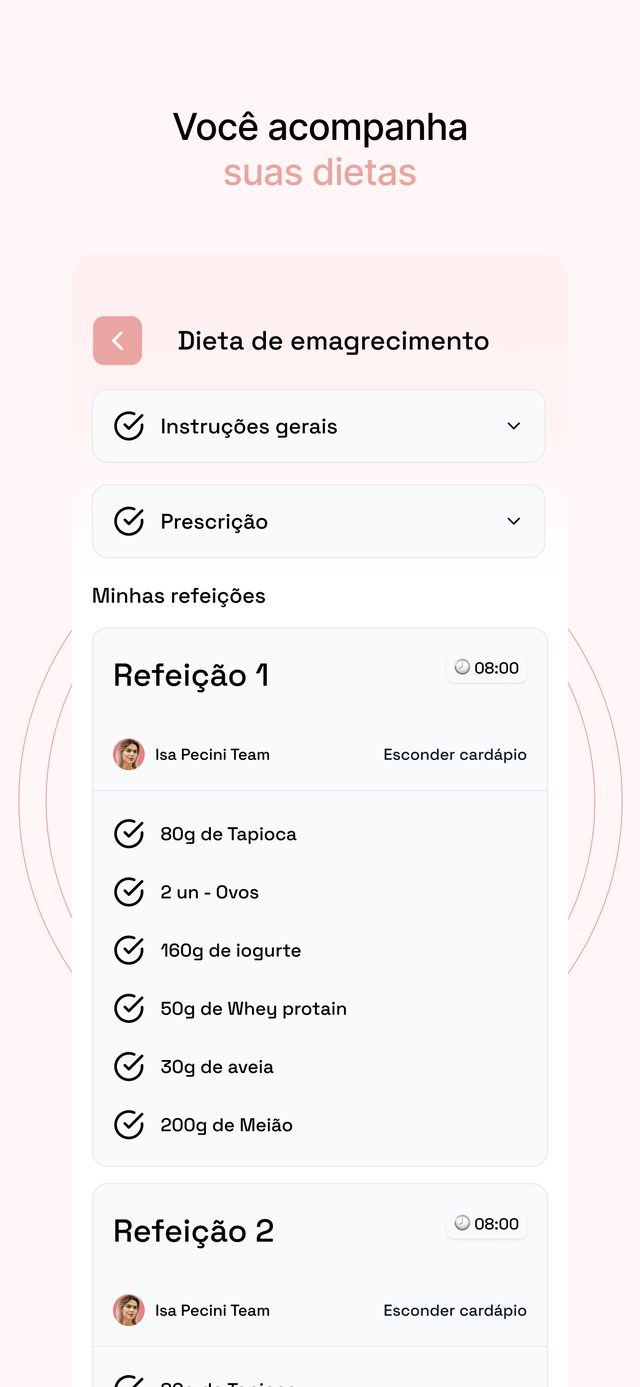 Tela do app Isa Pecini Team